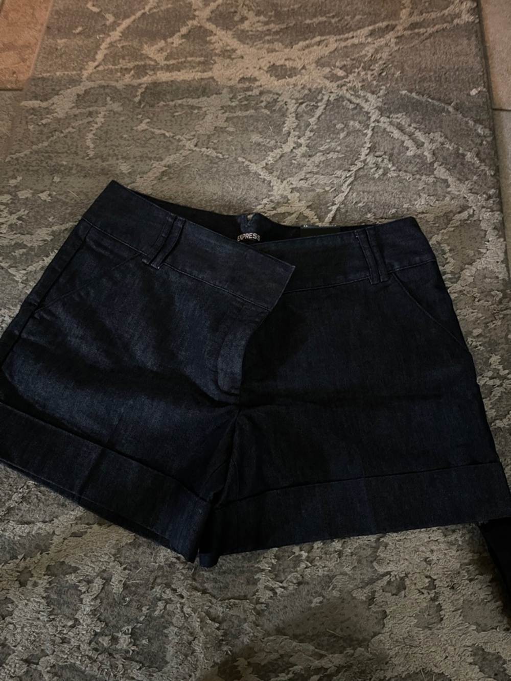 Express Dark Indigo Jean Shorts with Cuffed Hem